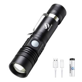 Ultra Bright LED Flashlight With T6 LED lamp beads Waterproof Torch Zoomable 4 lighting modes Multi-function USB charging - Package A