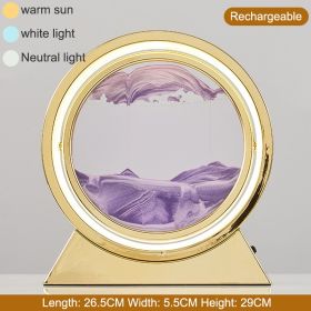 3D Hourglass LED Lamp 360¬∞ Moving Sand Art Table Lamp Sandscapes Quicksand Night Light Living Room Accessories Home Decor Gifts - Gold--Purple 29CM -