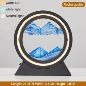 3D Hourglass LED Lamp 360¬∞ Moving Sand Art Table Lamp Sandscapes Quicksand Night Light Living Room Accessories Home Decor Gifts - Black-Blue 24CM - C