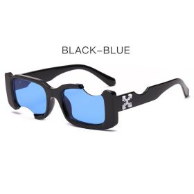 Hip-hop Square Sunglasses Women Men Off Notch Hole Design White Sun Glasses Blue Ladies Vintage Shados Eyewear UV Protection - blue - As picture