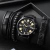 1pc Men's Nylon Business Watch Fashion Casual Round Hands Quartz Watch 3pc Bracelet - Black gold