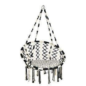 Hanging Hammock Chair with Cushion Macrame Swing Cotton Rope Indoor Outdoor - Black/White