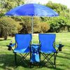 Portable Folding Picnic Double Chair With Umbrella - blue