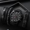 1pc Men's Nylon Business Watch Fashion Casual Round Hands Quartz Watch 3pc Bracelet - Coffee