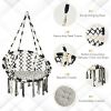 Hanging Hammock Chair with Cushion Macrame Swing Cotton Rope Indoor Outdoor - Black/White
