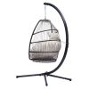 Hanging Egg Swing Chair with Stand Hammock Chair with Soft Cushion and Pillow for Backyard, Garden, Patio XH - Beige